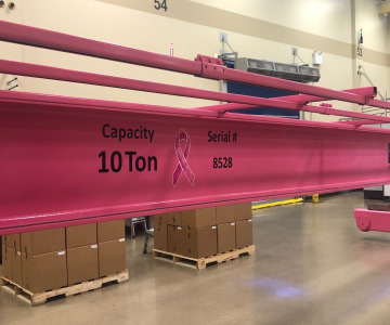 HTI Plastics Installs Pink Crane in Support of Breast Cancer Awareness Month