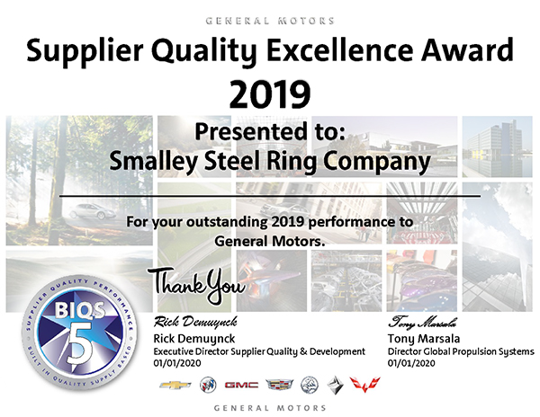 Smalley Wins GM Supplier Quality Excellence Award for 8th Consecutive Year