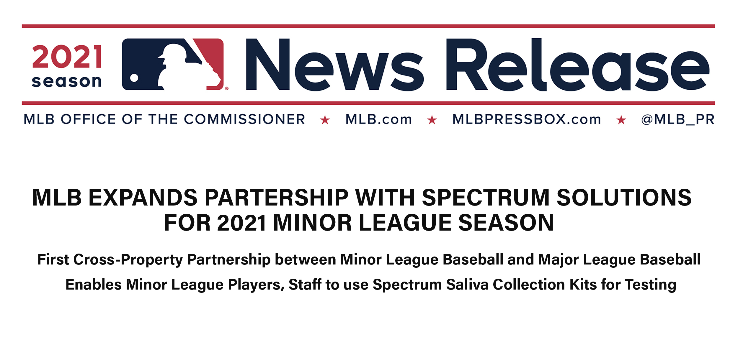 MLB EXPANDS PARTNERSHIP WITH SPECTRUM SOLUTIONS FOR 2021 MINOR LEAGUE SEASON