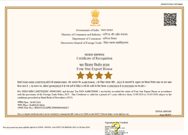 Four Star Export House Award